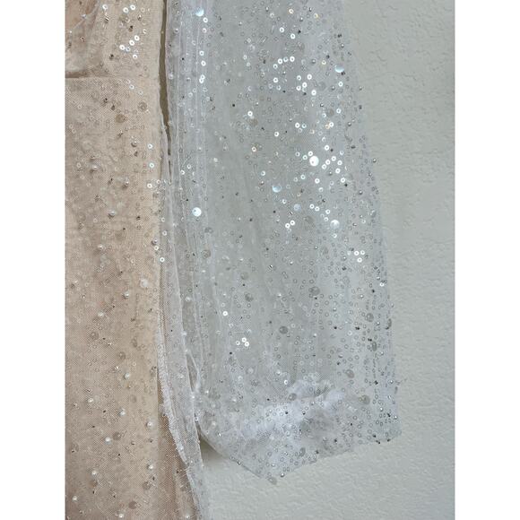 NWT Mainstrip Women's Harlow Sequin Pearl Puff Sleeve Cream Mini Dress Small - Picture 3 of 13